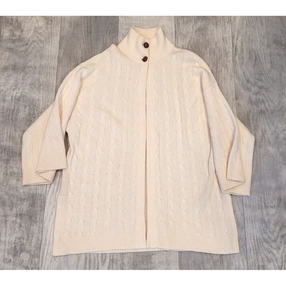 VTG Ralph Lauren Wool Cashmere Cable Knit Cardigan Cape M/L Mock Neck Hong Kong